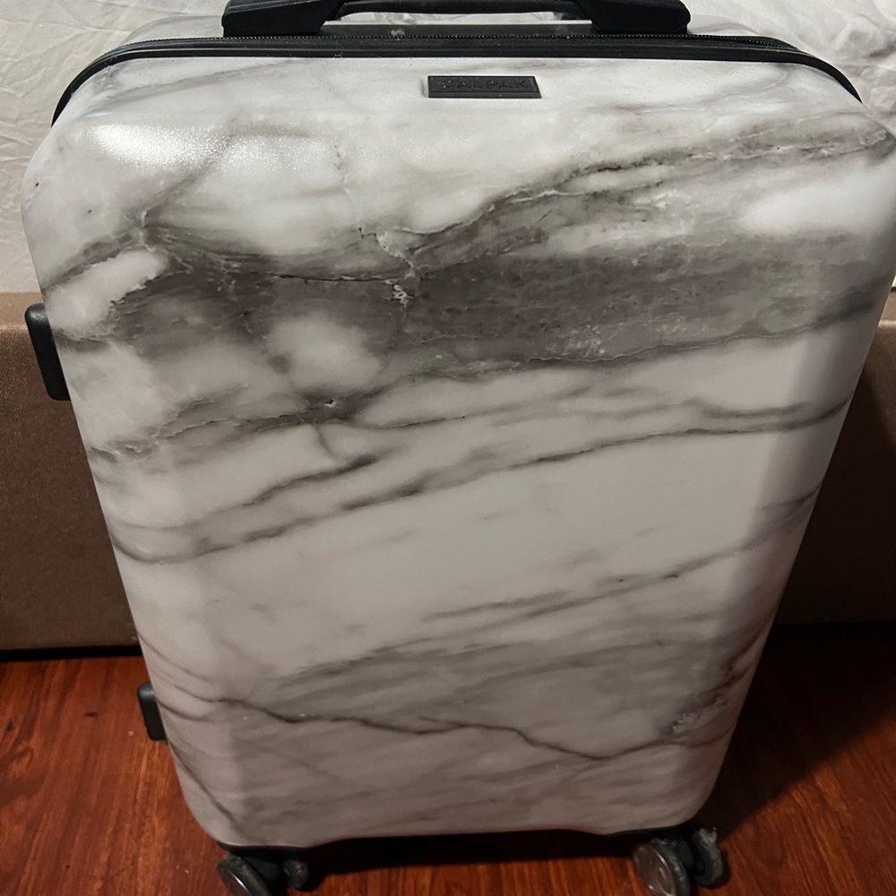 Calpak White and Black Marble Carryon Luggage